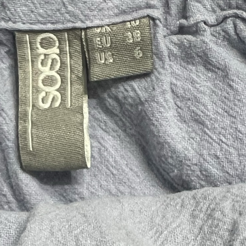 ASOS off-the-shoulder, ruffled mini dress in a grayish-blue color. Sz. 6 - Picture 4 of 8